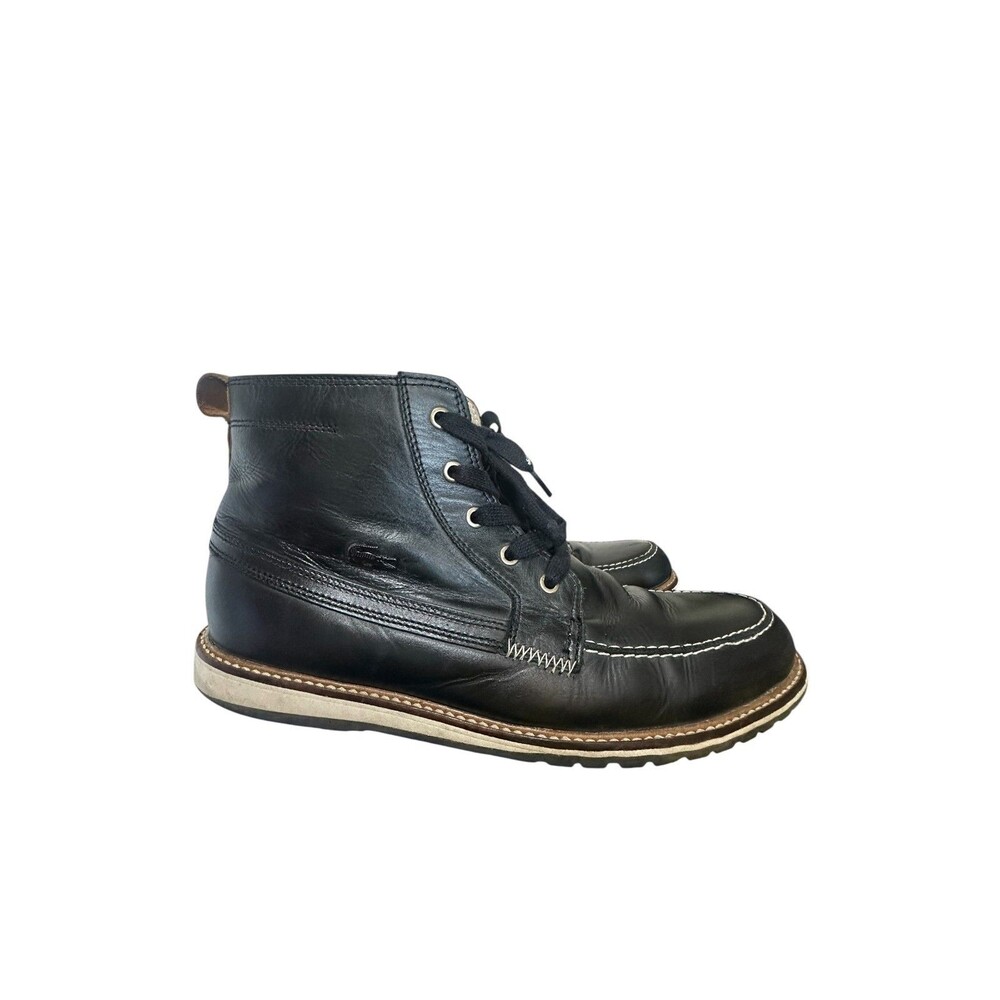 Lacoste Boots Mens Sz 11.5 Marceau Black Leather Top Stitched Ankle Moc Toe